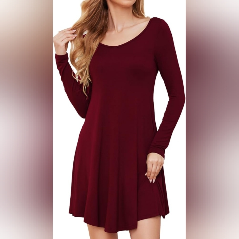 NWT Dearcase Burgundy Long Sleeve Mini Dress Sz M